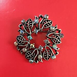 Holiday Brooch, Vintage, Leaf, Rhinestone